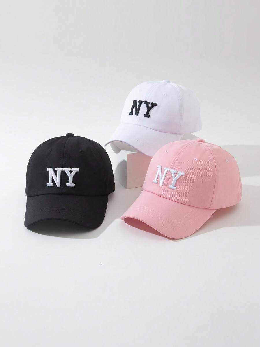 3pcs Women Street Style Fashionable Embroidered NY Plain Baseball Cap, Ideal For Spring/Summer Breathable Sun Protection And Daily Outfits