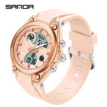 SANDA. SANDA 时尚夜光电子手表，男女通用 | 硅胶表带，50米防水，双显（指针/数字），秒表，世界时间，电池供电，合金表壳，不可充电纽扣电池，青春时尚设计 - 6067-739 - 查看 15