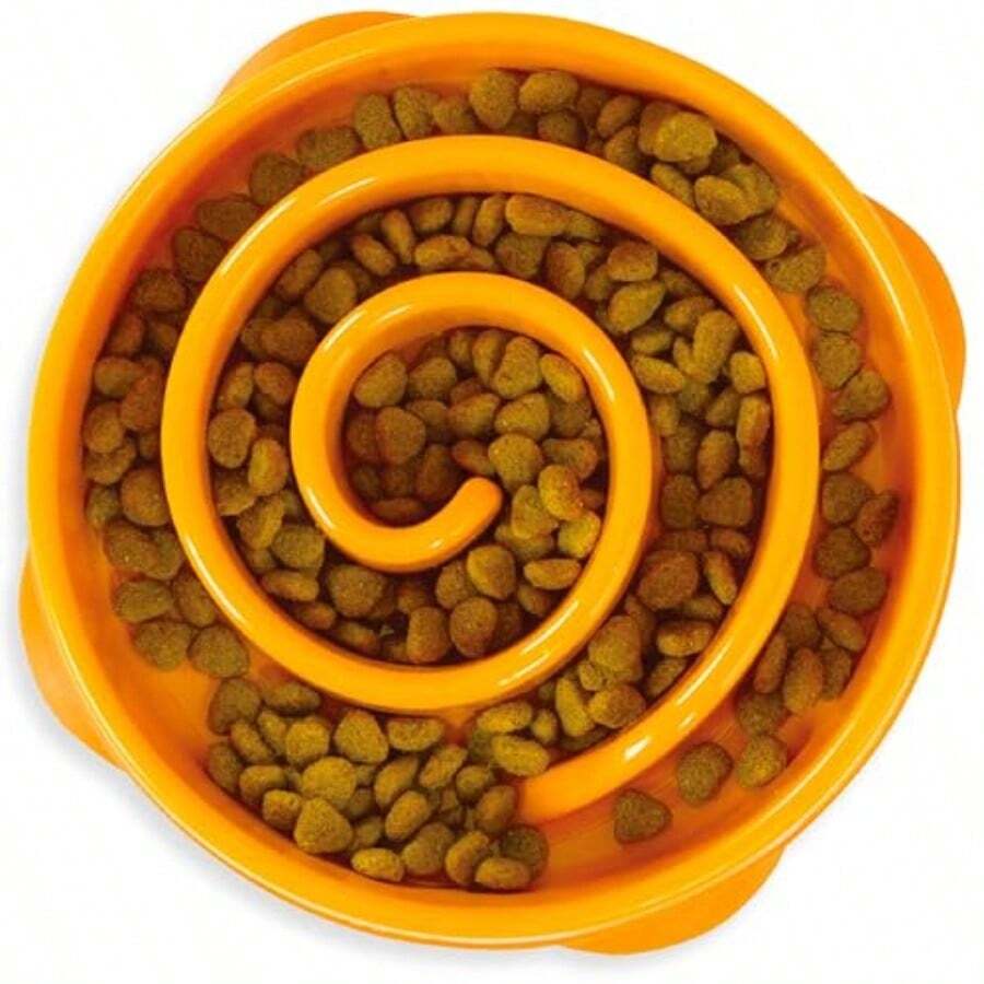 Fun Feeder Slo Bowl Medium 2‑Cup Capacity Slow Feeding Small To Medium Dogs And S N-Slip Orange Swirl Pattern - Orange - View 1