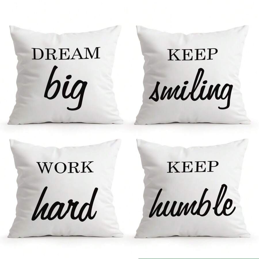 4pcs Inspirational Quote Pattern Pillow Cover, Single-Sided Printed Cushion Cover, Suitable For Living Room, Bedroom, Home Decor, All Season - Multicolor - View 1
