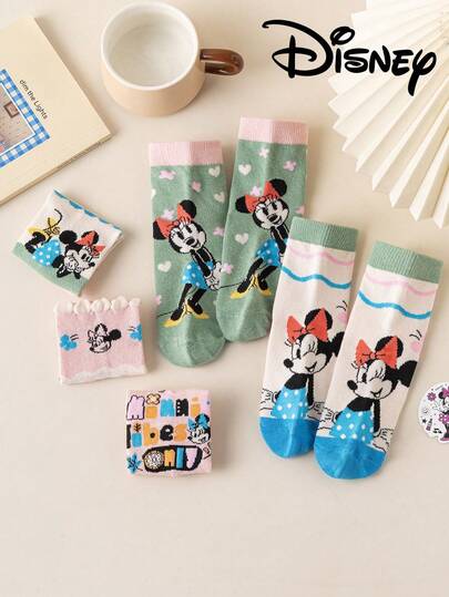 Disney 5 Pairs   Family Colorful Mid-Calf Socks For Kids, Cute Cartoon  Patterns, Fashionable Casual Breathable Student Socks, Suitable For Daily Wear, Back To School, Holiday Gifts