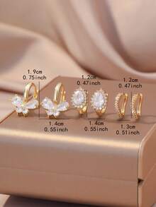 3对优雅的立方氧化锆蝴蝶和水滴扭纹耳钉，轻盈百搭，适合春季婚礼、日常甜美优雅风格、节日礼物 - 金色 - 查看 5