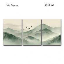 Japandi Sage Green Wall Art Set Of 3, Minimalist Japanese Mountain Landscape, Birds Zen Office Decor, Japanese Minimalist Landscape Poster For Home Decoration, No Frame - Landscape - View 8