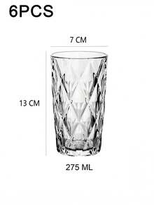 6-Piece Minimalist Transparent Glass Water Cup Set, Suitable For Home Use, Coffee Cups, Juice Cups, Whiskey Cups, Straight-Sided Textured Beverage Cups, Multiple Sizes Available, Party Table Cups. - DM312 (275ml) - View 10