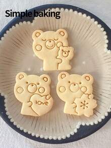 A Cartoon Teddy Bear Patterned Cookie Cutter, A Cute Teddy Bear Holding (With Hearts, Flowers, Or Baby Bear) Cookie Stamp, A Kitchen Family-Friendly Cookie Mold, A Gift For Children, A Pastry-Making Tool - View 2