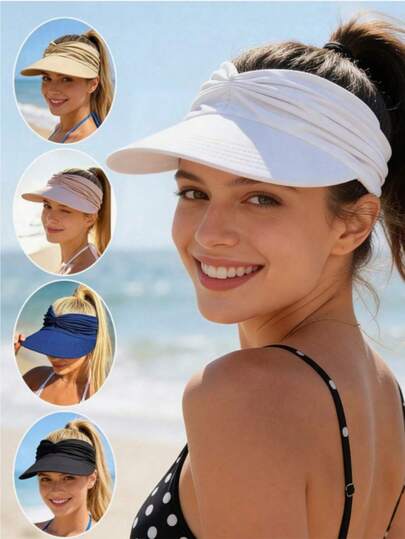 1顶女士桑蚕丝马尾辫遮阳帽，可调节宽檐防紫外线沙滩/高尔夫遮阳帽 - 可折叠夏季遮阳帽（多种颜色可选）