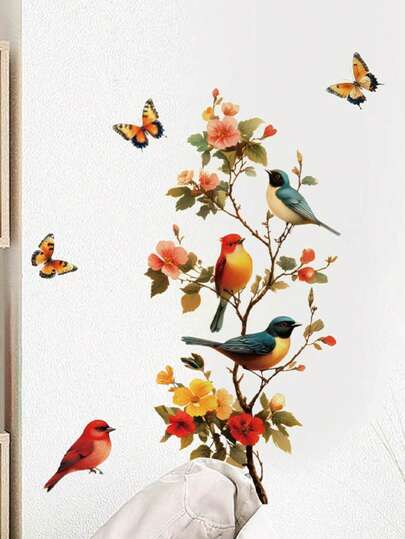 1pc (35*35cm) PVC Kitchen Decorative Sticker, Classic Oil Painting Style, Floral And Bird Decoration, Oil-Proof, Waterproof And Stain-Resistant, Easy To Remove, Suitable For Home Beautification And Decoration Of Windows, Study, Living Room And Bedroom Walls.