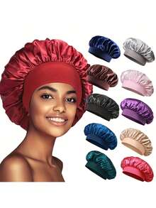 1pc Satin Sleep Cap, Women's Satin Lined Sleep Cap, Soft Elastic Sleep Cap Suitable For Curly Hair - Multicolor - View 1