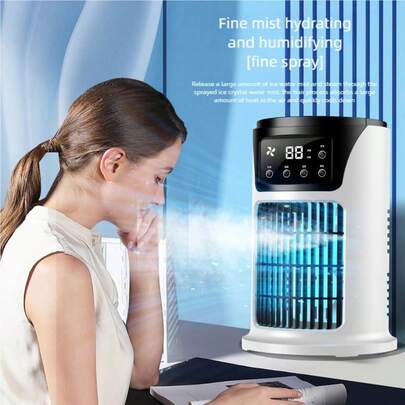OBOVAY Portable Air Conditioner Fan, Evaporative Air Cooler With Large Mist Outlet, 6 Speed Levels And 6-Hour Timer, Suitable For Bedroom, Office, Camping Desktop Misting Fan, Quiet, Lightweight, Portable, Portable Air Conditioner Humidifier With Ambient Light, USB Powered