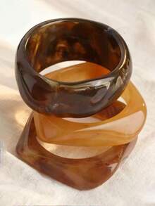 3pcs Exaggerated Asymmetrical Resin Semi-Transparent Bracelet Set, Versatile For Women - Multicolor - View 1