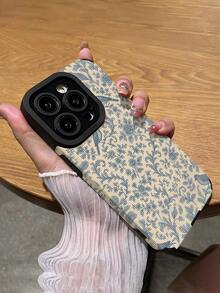Flower 1pc Vintage Blue Floral Pattern Vertical Faux Leather Soft Protective Phone Case Compatible With Apple And 15/15PLUS/15PRO/15PROMAX - Multicolor - View 5