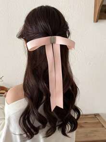 1pc Women's Hair Accessory New Magnetic Bowknot Hair Clip, Sweet Elegant Princess Style Butterfly Hair Claw, Detachable Ribbon Butterfly Clip Suitable For Daily Or Date Use Summer Beach Claw Clips - Pink - View 8