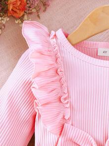 Vestido de malla con parches de mariposa para niñas en primavera/otoño, vestido casual de princesa con cuello redondo, manga larga, decoración de moño y empalme de malla, adecuado para niñas de 4 a 7 años para uso diario, al aire libre, calle y fiestas - Rosa - Ver 4