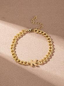1pc Minimalist Stainless Steel Letter A-Z Bracelet, Fashionable Daily Wear Gift For Friends - Yellow Gold - View 19