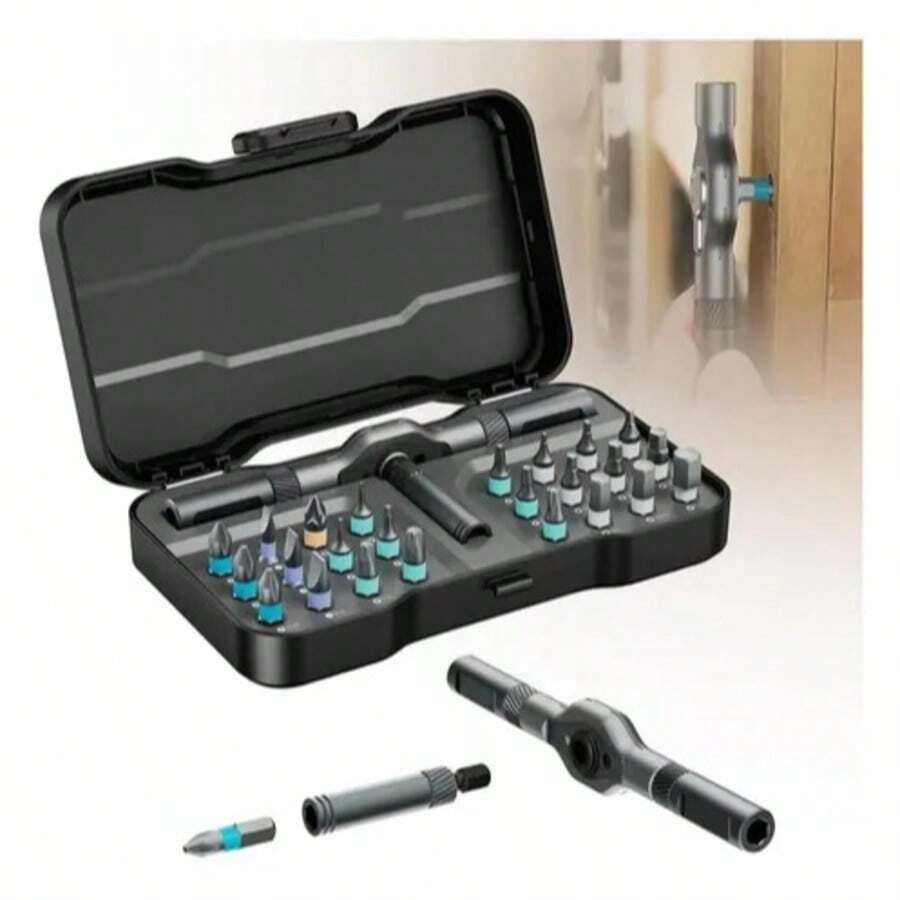 Set Destornillador 24 en 1 Profesional con Carraca Mango en T, Alto Torque Potente, Puntas Magnéticas Intercambiables, Kit Herramientas Reparación Celular, Laptop, PC, Electrónica, Mecánica, Taller, Hogar, DIY, Juego Destornilladores Multifunción Reversible 3 Modos, Diseño Ergonómico Antideslizante Alta Resistencia