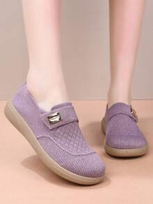 女士平底套脚鞋，网眼透气鞋面，防滑软底，舒适休闲，适合春季、秋季日常穿着、散步、健身、学院风等场合。 - 紫色 - 查看 9