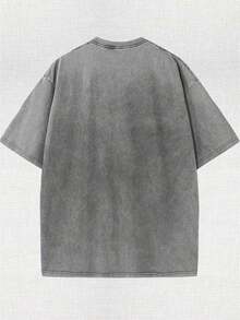 Disney UNIHLO Lightning Mcqueen PrintedLocalSummer Heavyweight Retro Washed Street FashionCasual T-Shirt - Grey - View 2