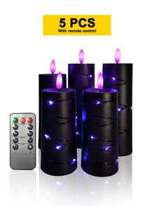2/3/4/5pcs Flickering Flameless Candles With Timer/Remote Control, Battery Operated LED Candles, Remote Control Fairy String Lights, Suitable For Tabletop Centerpiece Decor For Christmas, Halloween, Valentine's Day, Proposal, Wedding, Party, Holiday Atmosphere - Black-purple Light - View 15