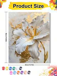 白色百合金纹花卉DIY数字油画帆布画工艺品成人家居装饰40x50厘米/16x20英寸节日情人节复活节感恩节礼物 - 40*50厘米 - 查看 2