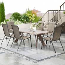 Set Of 6 Garden Chairs, Stackable Camping Chairs, Stackable High-Back Patio Chairs, Textilene Steel Frame For Gardens, Courtyards, Balconies, Restaurants, 150 Kg Load Capacity, 54 X 69 X 93 Cm - Brown - View 8