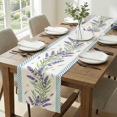 1pc Lavender Print Table Runner, Suitable For Holidays, Parties, Birthdays, Dinners, Restaurant Table Decor, All Seasons, Home Decoration