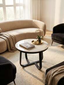 A Modern Minimalist Round Small Apartment Living Room/Bedroom Table/Small Coffee Table For Home Use, Simple And Creative Tea Table - Gray + Black Frame - View 2