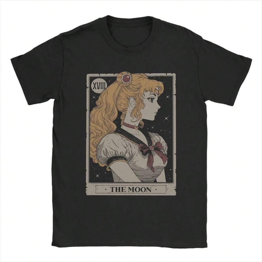 Moon Tarot Card Sailored T Shirt Men Cotton T-Shirts O Neck Tee Shirt Short Sleeve Clothing Summer - màu đen - Xem 1