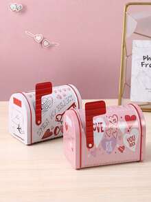 1 pieza Buzón de hierro decorativo, caja de almacenamiento de regalo de decoración del hogar, caja recuerdo, caja de regalo del Día de San Valentín para el intercambio en la escuela, decoración exquisita, regalo único para cumpleaños/vuelta al colegio - Multicolor - Ver 5