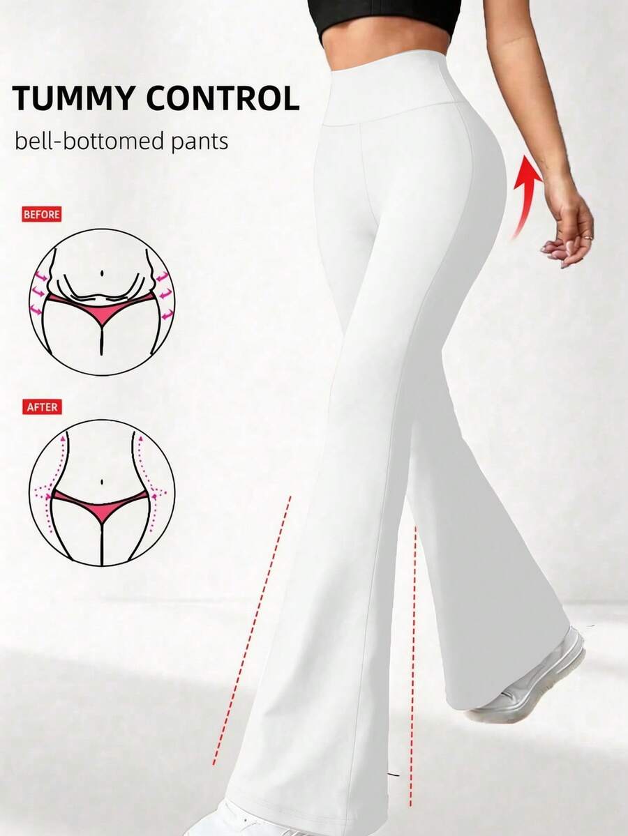 Women's Solid Color Flare Pants, Casual Yoga Pants, Back To School Season White Spring - White - View 1