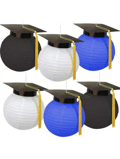 1 chiếc đèn lồng giấy treo hình mũ tốt nghiệp màu đen có tua rua, thích hợp trang trí cho tiệc sinh nhật, đám cưới, kỷ niệm và lễ tốt nghiệp.
