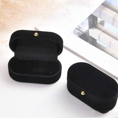 1 Hộp đựng nhẫn hình bầu dục bằng nhung, hộp trưng bày nhẫn cho đám cưới/cầu hôn/đính hôn/lễ kỷ niệm, khe rộng hơn cho nhẫn đơn hoặc đôi, bông tai, hộp đựng quà tặng trang sức (Màu đen)