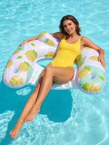 1个U型充气躺椅，水果主题，草莓和菠萝元素，带杯架，PVC材质，适合水上活动、泳池、海滩、主题派对，充气水上漂浮物，泳池充气漂浮床，充气泵需另行购买。 - 水果U型躺椅 - 查看 6
