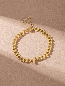 1pc Minimalist Stainless Steel Letter A-Z Bracelet, Fashionable Daily Wear Gift For Friends - Yellow Gold - View 8