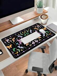 Cute Desktop Mouse Pad, Game Mouse Pad, Desktop Mouse Pad, Keyboard And Mouse Table Pad, Edge Stitching Table Pad With Rubber Base, Butterfly Mouse Pad (Black) - View 2