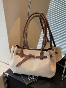 女士时尚大容量编织帆布搭扣单肩手提包 - 咖啡 - 查看 10