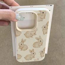 Bunnies 1pc TPU Material Watercolor Cute Rabbit Full Print Phone Case Compatible With Iphone 17 Pro Max/17/16 Pro Max/15/13/12/11, S20 FE/A15/S24/A55, Note 11/Note 12/Note 13 Pro, Shockproof Soft Protective Cover - White - View 3