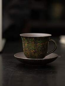 1pc/1pc/2pcs Handmade Ceramic 150ml Latte Coffee Cup, High-Quality Porcelain Saucer Set, Couple Drinking Water Cup, Personalized Milk Malt Breakfast Cup, Creative Latte Art Office Mug With Saucer - Multicolor - View 1