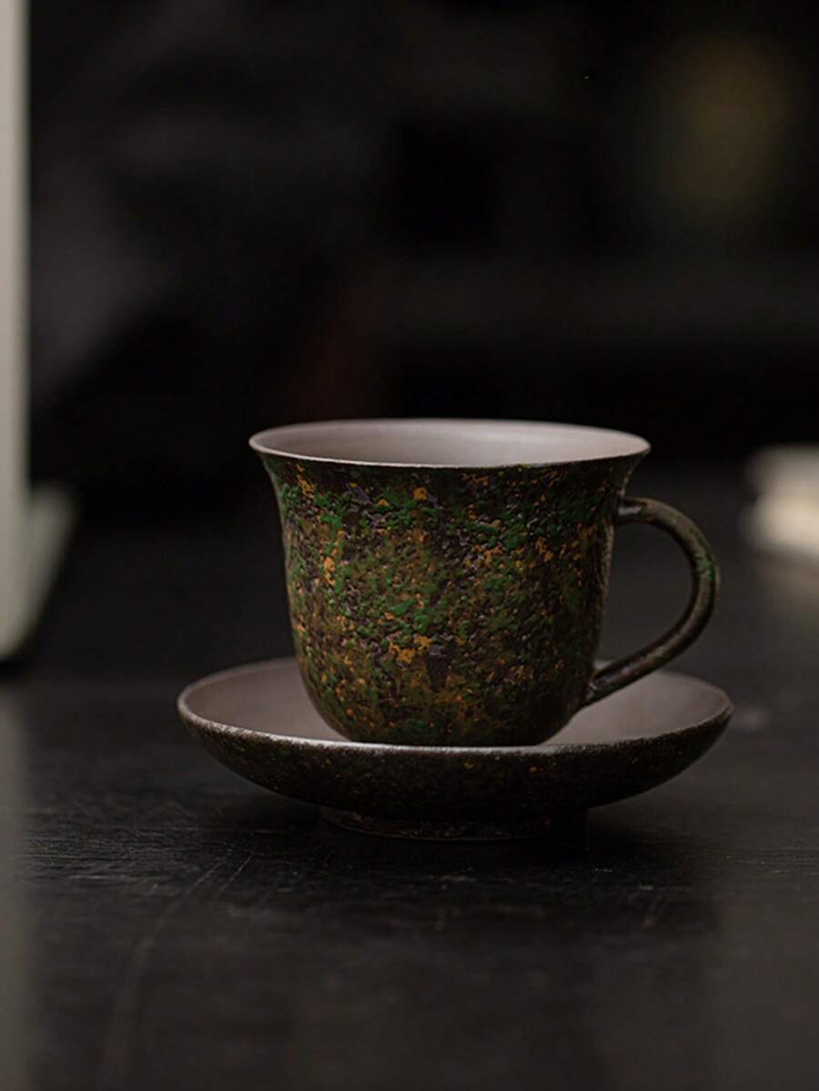 1pc/1pc/2pcs Handmade Ceramic 150ml Latte Coffee Cup, High-Quality Porcelain Saucer Set, Couple Drinking Water Cup, Personalized Milk Malt Breakfast Cup, Creative Latte Art Office Mug With Saucer - Multicolor - View 1