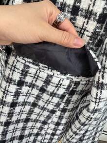 Women's Tweed Plaid Blazer,Casual Elegant Plaid Buttons On The Front Button. - Black - View 6