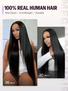 MEGALOOK 13x6 Lace Front Wig, Silky Straight Human Hair, Transparent Lace, 3-Parting, 36 Inch Natural Black, Drawstring Design, 36 Inch Natural Look, Suitable For Daily Wear, Office, Halloween - SNatural - View 10