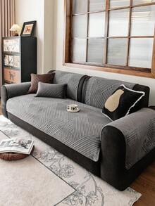 1 chiếc vỏ gối sofa nhung thêu, màu trơn, họa tiết hoa văn hình học, chống trượt, chống trầy xước, phù hợp cho mọi mùa, dễ vệ sinh, trang trí nhà cửa và ngày lễ, phù hợp với sofa 1/2/3/4 chỗ ngồi - Màu xám đen - Xem 5
