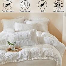 Bộ 2/3 món phong cách Bohemian màu trắng, chất liệu jacquard, có nơ và tua rua, thêu họa tiết cổ điển, mềm mại và thoáng khí, có thể giặt máy, quà tặng cho phụ nữ, trang trí nhà cửa, phù hợp cho phòng ngủ, phòng khách, cỡ Queen, King (1 vỏ chăn + 1/2 vỏ gối, không kèm ruột chăn) - trắng - Xem 2