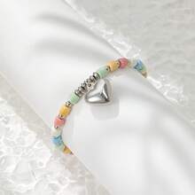 1条时尚串珠心形手链，百搭通勤不锈钢串珠手链 - 手鍊 - 查看 5