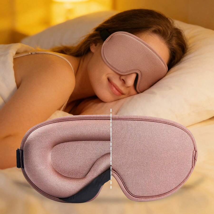 1个丝绸睡眠眼罩，柔软顺滑，适合旅行遮光，帮助休息放松，缓解睡眠不适，辅助睡眠 - 粉紅色-1PC - 查看 1