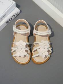 1 par de sandálias de verão para meninas, bege com estampa floral, estilo campestre, tiras cruzadas, fecho de , ideais para a escola e passeios diários, sandálias infantis da moda. - Bege - Ver 1