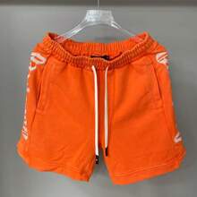 Godspeed Style Embroidered Letter Logo Washed Distressed Drawstring Shorts For Men Women – Y2K Vintage Relaxed Fit Casual Bottoms, American High-Street Summer Sweat Shorts - 橘色 - 查看 1