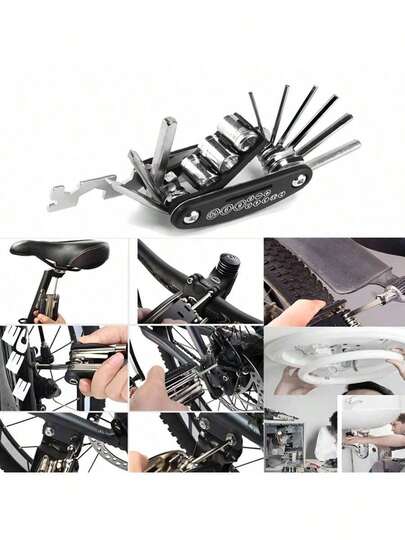 16-In-1 Heavy Duty Bicycle Mechanic Tool Kit, Car Essential Car Stuff, Includes Hex Wrenches, Socket Wrenches, Screwdriver Set, Spoke Wrench And Extension Bar - Compact Foldable Design, Portable Multifunctional Repair Kit For Motorcycle Maintenance - Ideal For Road, Mountain, BMX, Folding Bikes - Travel And Emergency Repair Tool With Ergonomic Handles And Protective Case (Compatible With Multiple Brands), Bicycle Repair Tool Set, Bicycle Accessories, Bike Repair Tool Kit