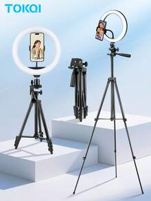 TOKQI 10 Inch Ring Light With Adjustable Tripod Stand, Multi-Angle Rotation Phone Holder,40.55 Inch Stand , Suitable For Photography Studio, Flash Light, Photography, Makeup, Conference, Group Selfie, Live Streaming - Ring Light + Bracket Set - View 1