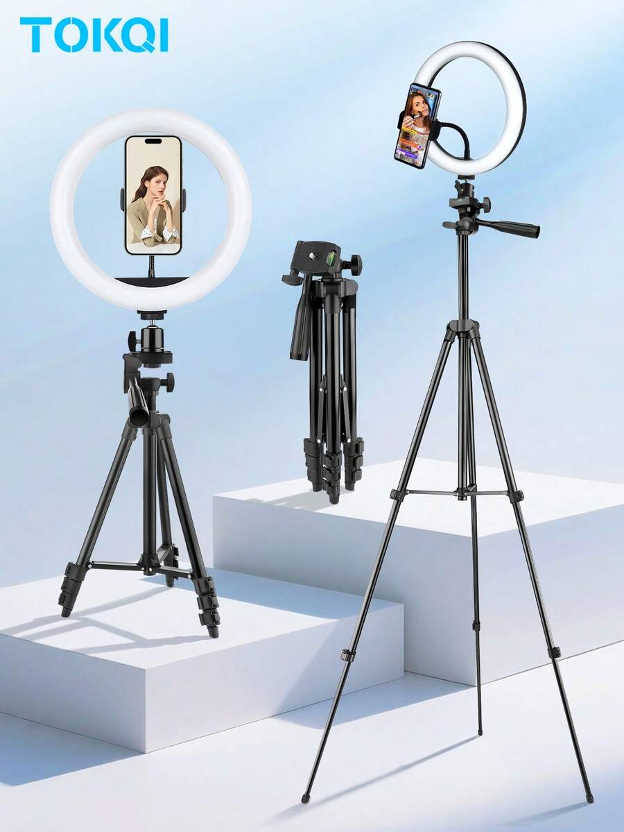 TOKQI 10 Inch Ring Light With Adjustable Tripod Stand, Multi-Angle Rotation Phone Holder,40.55 Inch Stand , Suitable For Photography Studio, Flash Light, Photography, Makeup, Conference, Group Selfie, Live Streaming - Ring Light + Bracket Set - View 1
