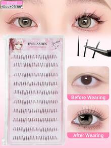80pcs Cat Claw Style Lower Lashes, High Capacity Transparent Rod Natural Easy Stick A-Type Segmented Cluster Handmade False Eyelashes Extension Set, Suitable For Beginners - C - View 4